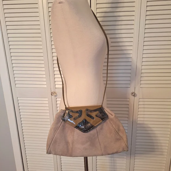 Rare Vtg Jasmin genuine suede leather snakeskin crossbody bag purse Hong Kong - Picture 6 of 7